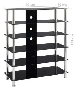 vidaXL HiFi Stand Black 90x40x113 cm Tempered Glass