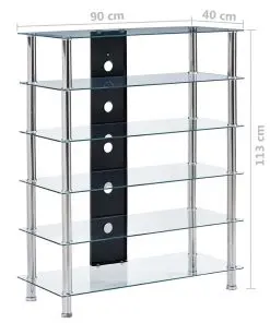 vidaXL HiFi Stand Transparent 90x40x113 cm Tempered Glass