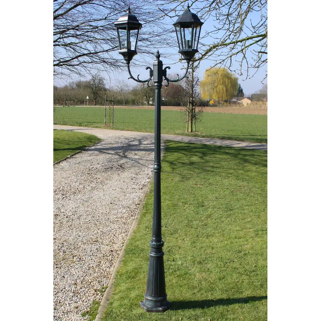 vidaXL Garden Light Post 2-arms 230 cm Dark Green/Black Aluminium