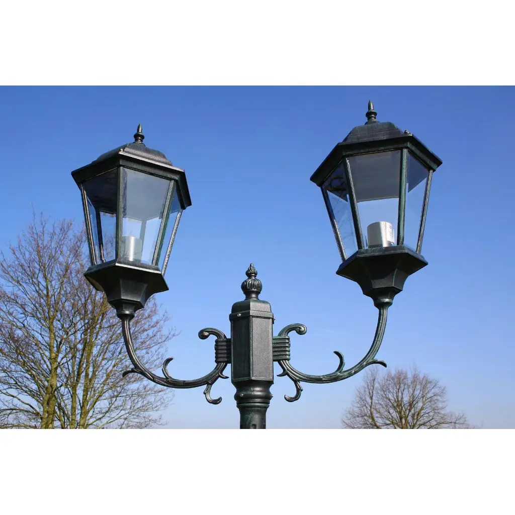 vidaXL Garden Light Post 2-arms 230 cm Dark Green/Black Aluminium