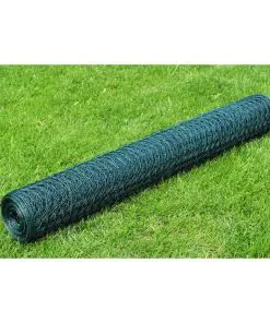 vidaXL Mesh Fence Galvanised Steel Hexagon 1×25 m Dark Green