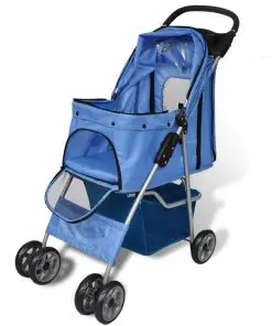 vidaXL Pet Stroller Travel Carrier Blue Folding