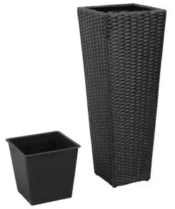 3 Rattan Flower Pots Black