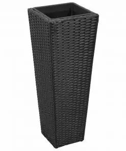 3 Rattan Flower Pots Black