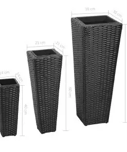 3 Rattan Flower Pots Black