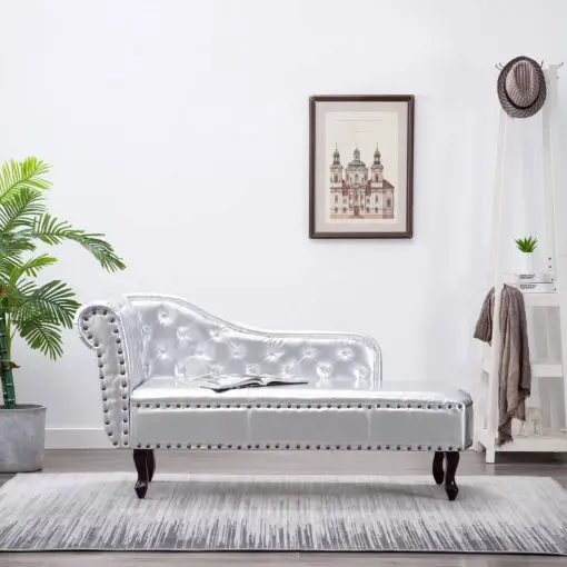 vidaXL Chaise Longue Silver Faux Leather