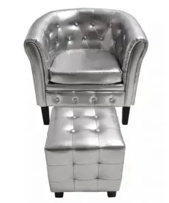 vidaXL Tub Chair with Footstool Silver Faux Leather