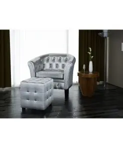vidaXL Tub Chair with Footstool Silver Faux Leather