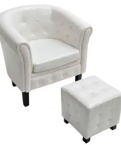 vidaXL Tub Chair with Footstool White Faux Leather
