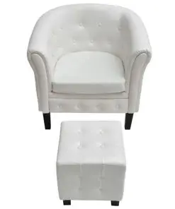 vidaXL Tub Chair with Footstool White Faux Leather