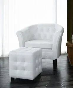 vidaXL Tub Chair with Footstool White Faux Leather