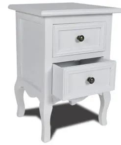 vidaXL Nightstand with 2 Drawers MDF White