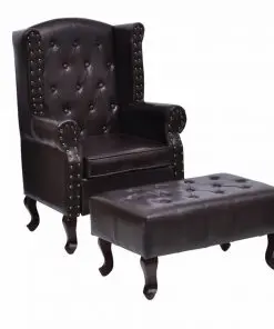 vidaXL Armchair with Footstool Dark Brown Faux Leather