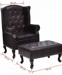vidaXL Armchair with Footstool Dark Brown Faux Leather