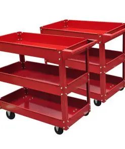 2 x Workshop Tool Trolley 100 kg 3 Shelves