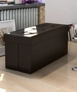 Brown Faux Leather Folding Storage Seat Bench Stool Ottomans