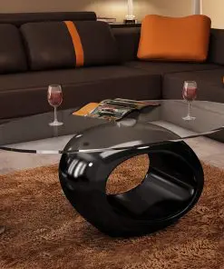 vidaXL Coffee Table with Oval Glass Top High Gloss Black