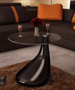 vidaXL Coffee Table with Round Glass Top High Gloss Black