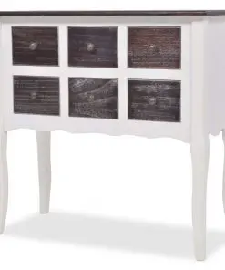 vidaXL Console Cabinet 6 Drawers Brown and White Wood