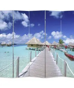 vidaXL Folding Room Divider Print 200 x 170 Beach