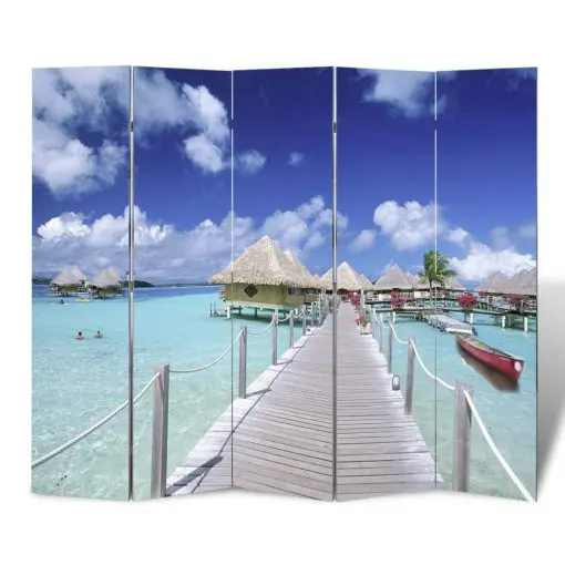 vidaXL Folding Room Divider Print 200 x 170 Beach