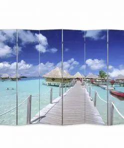 vidaXL Folding Room Divider Print 240x170cm Beach