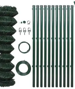 vidaXL Chain Link Fence with Posts Galvanised Steel 1×25 m Green