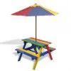 vidaXL Kids’ Picnic Table with Benches and Parasol Multicolour Wood vidaXL Kids’ Picnic Table with Benches and Parasol Multicolour Wood