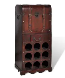 vidaXL Wooden Wine Rack for 9 Bottles with Storage