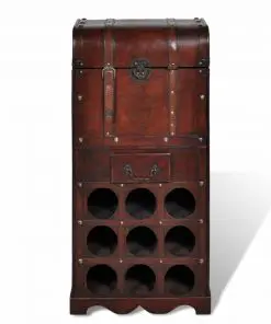 vidaXL Wooden Wine Rack for 9 Bottles with Storage