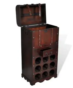 vidaXL Wooden Wine Rack for 9 Bottles with Storage