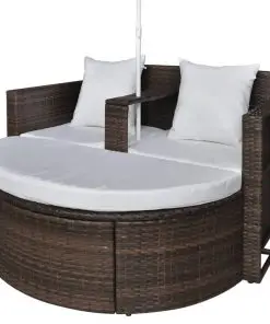 vidaXL Garden Bed with Parasol Brown Poly Rattan
