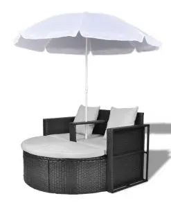 vidaXL Garden Bed with Parasol Black Poly Rattan