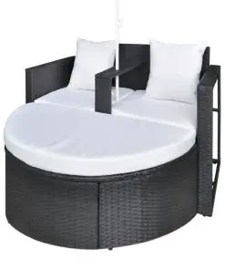 vidaXL Garden Bed with Parasol Black Poly Rattan
