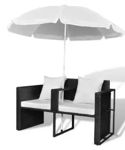 vidaXL Garden Bed with Parasol Black Poly Rattan
