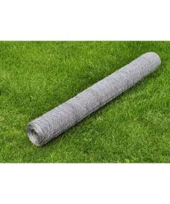 vidaXL Chicken Wire Fence Galvanised Steel 25×0.5 m Silver