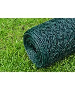 vidaXL Chicken Wire Fence Galvanised with PVC Coating 25×1 m Green