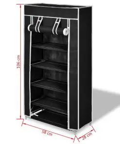 Fabric Shoe Cabinet with Cover 58 x 28 x 106 cm Black