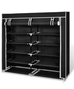 Fabric Shoe Cabinet with Cover 115 x 28 x 110 cm Black