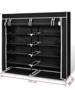 Fabric Shoe Cabinet with Cover 115 x 28 x 110 cm Black