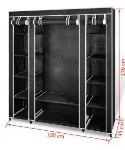 vidaXL Wardrobe with Compartments and Rods 45x150x176 cm Black Fabric