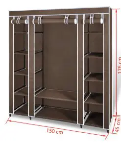 vidaXL Wardrobe with Compartments and Rods 45x150x176 cm Brown Fabric