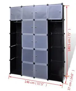 vidaXL Modular Cabinet 14 Compartments Black and White 37x146x180.5 cm