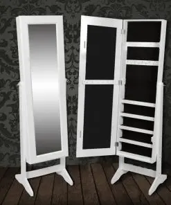 vidaXL Free Standing Mirror Jewellery Cabinet Wardrobe White