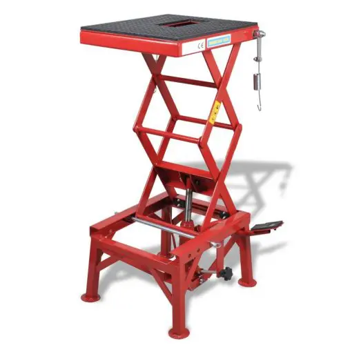 Red Motorcycle Lift 135 kg with Foot Pad, Locking Bar, Release Valve