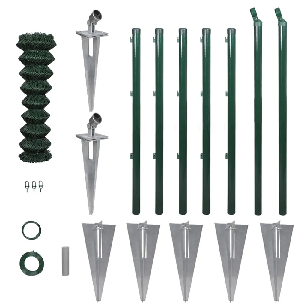 vidaXL Chain Link Fence with Posts Spike Galvanised Steel 1.5×15 m