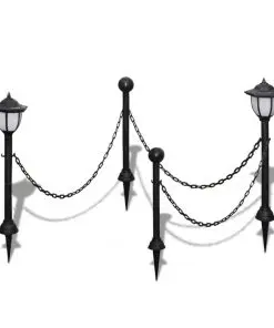 vidaXL Chain Fence with Solar Lights Two LED Lamps Two Poles