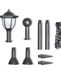vidaXL Chain Fence with Solar Lights Two LED Lamps Two Poles