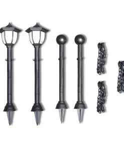 vidaXL Chain Fence with Solar Lights Two LED Lamps Two Poles