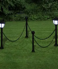 vidaXL Chain Fence with Solar Lights Two LED Lamps Two Poles